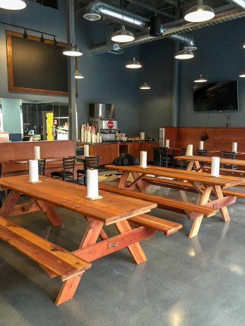 Eatery with Redwood Tables